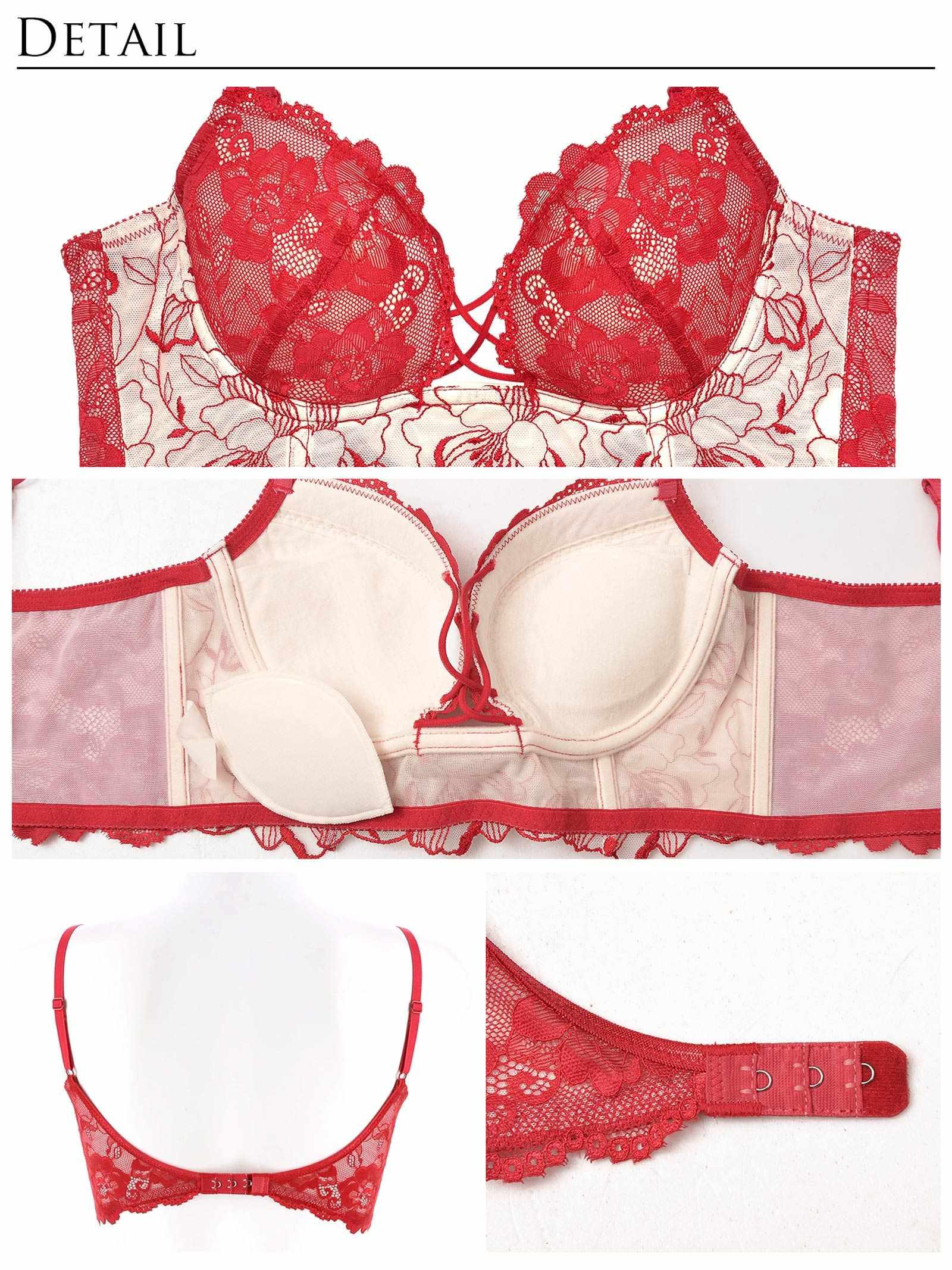 【Reinest】ストリングビスチェフラワー背中魅せブラブラジャー&バック透けフルバックショーツ - 【公式】247Lingerie