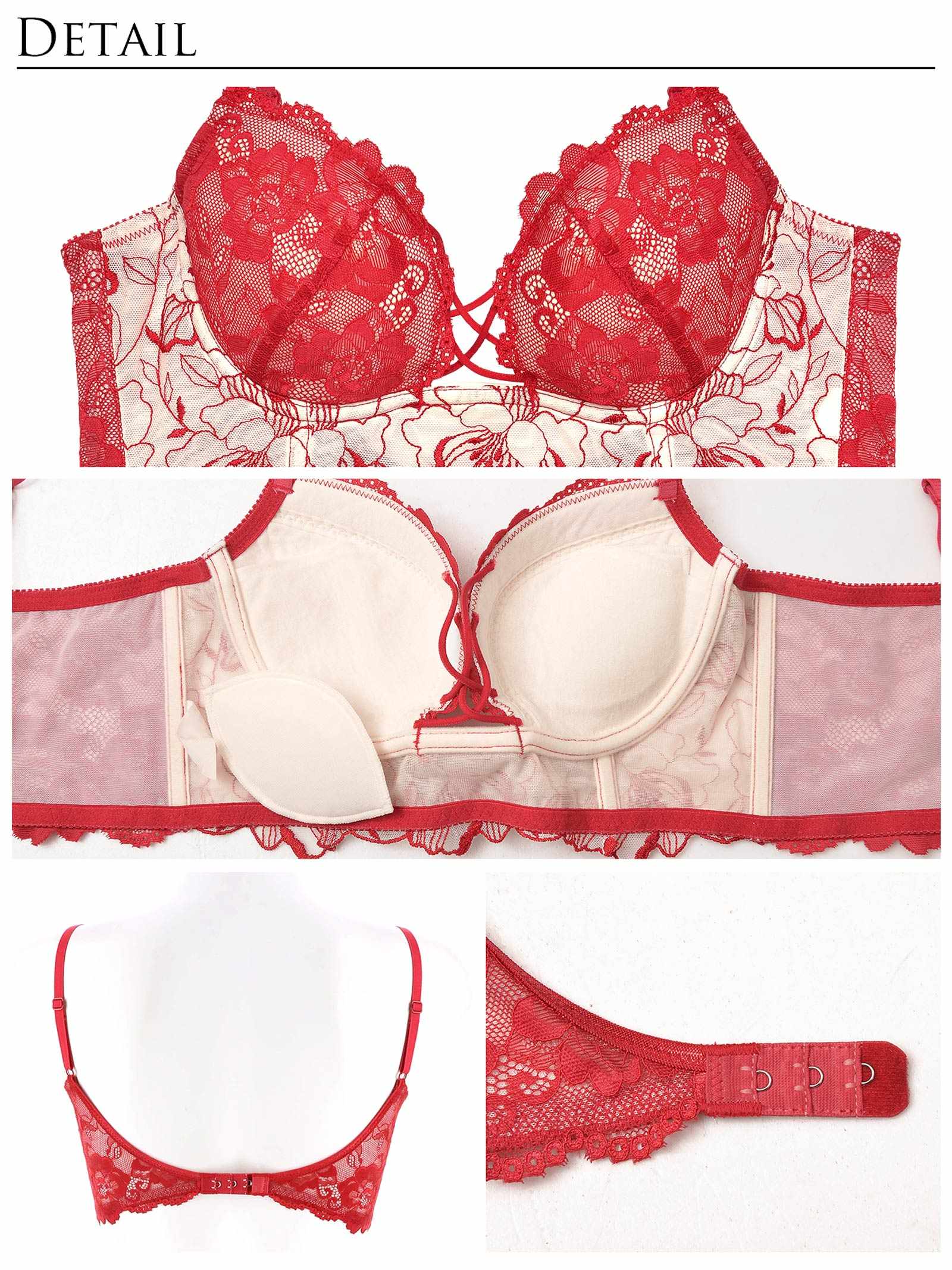 【Reinest】ストリングビスチェフラワーブラジャー&バック透けフルバックショーツ