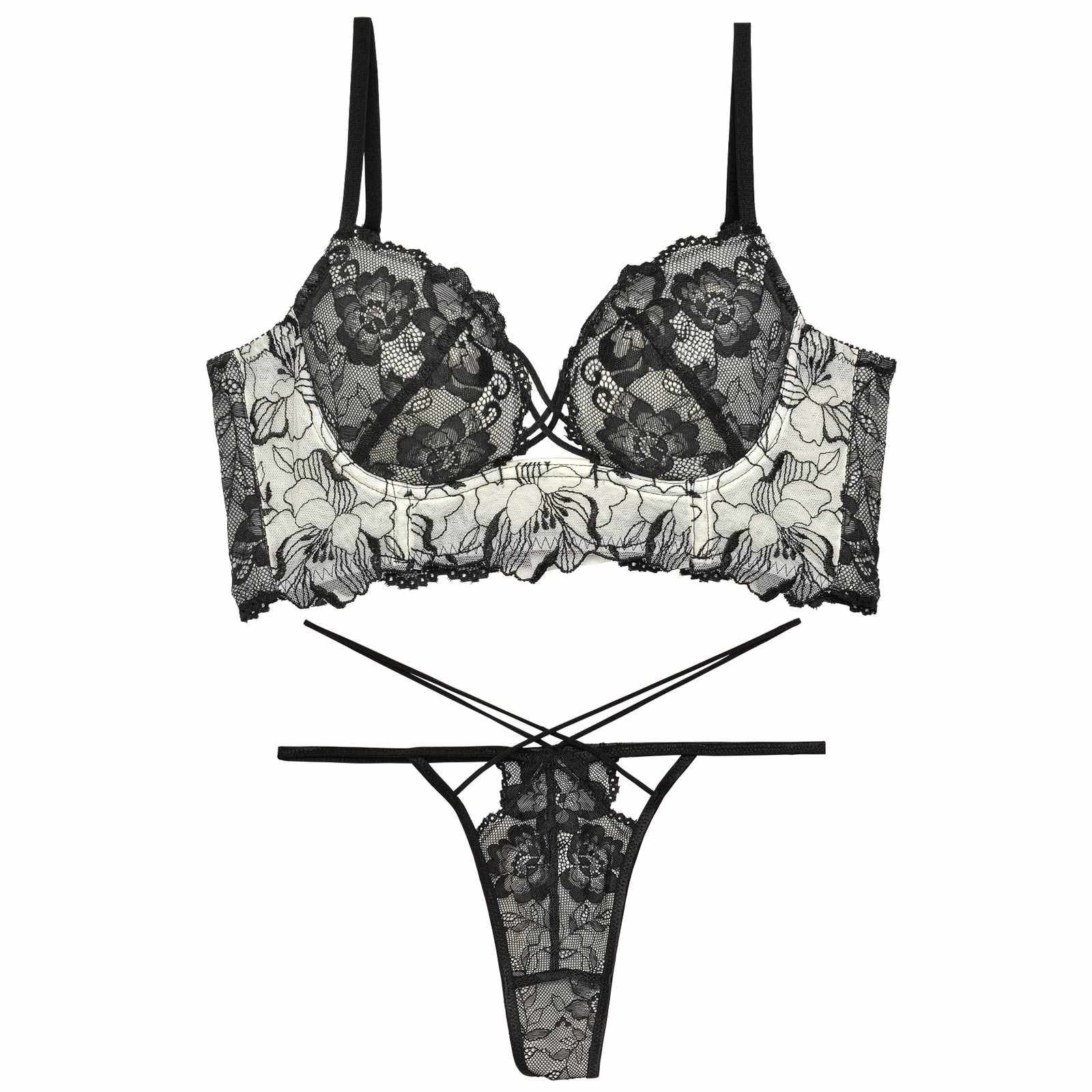 11/19再販!【Reinest】ストリングビスチェフラワーブラジャー&バック透けTバックショーツ