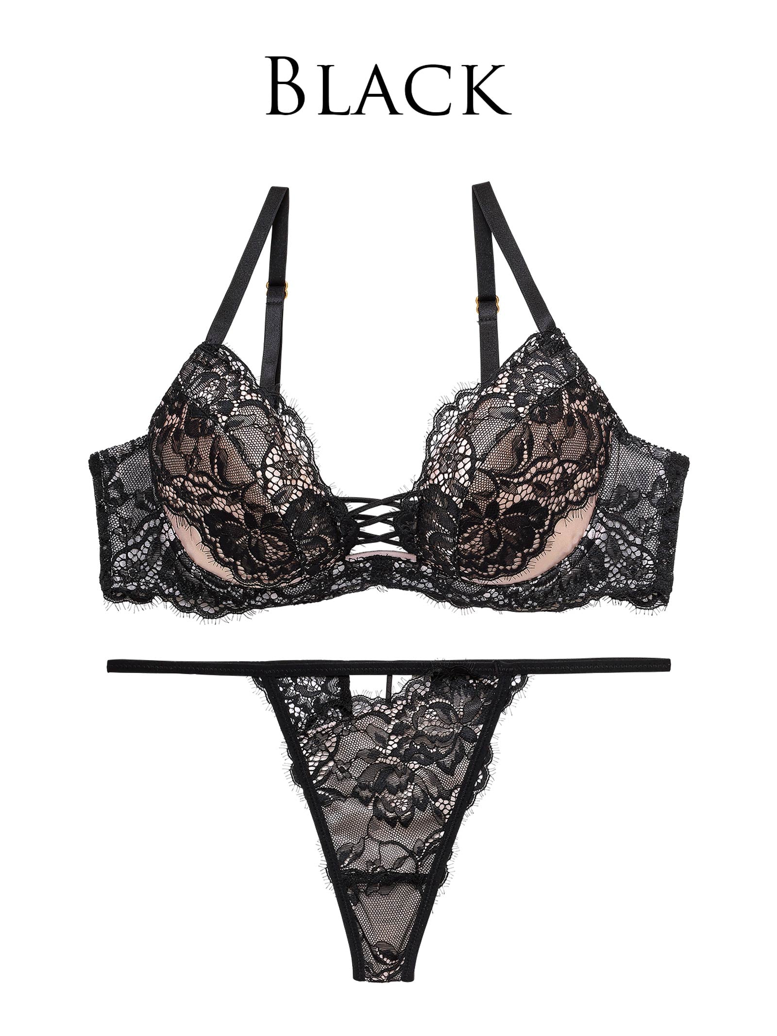 1/27再販!【Reinest】ラグジュアリースピンドルレースブラジャー&バック透けTバックショーツ