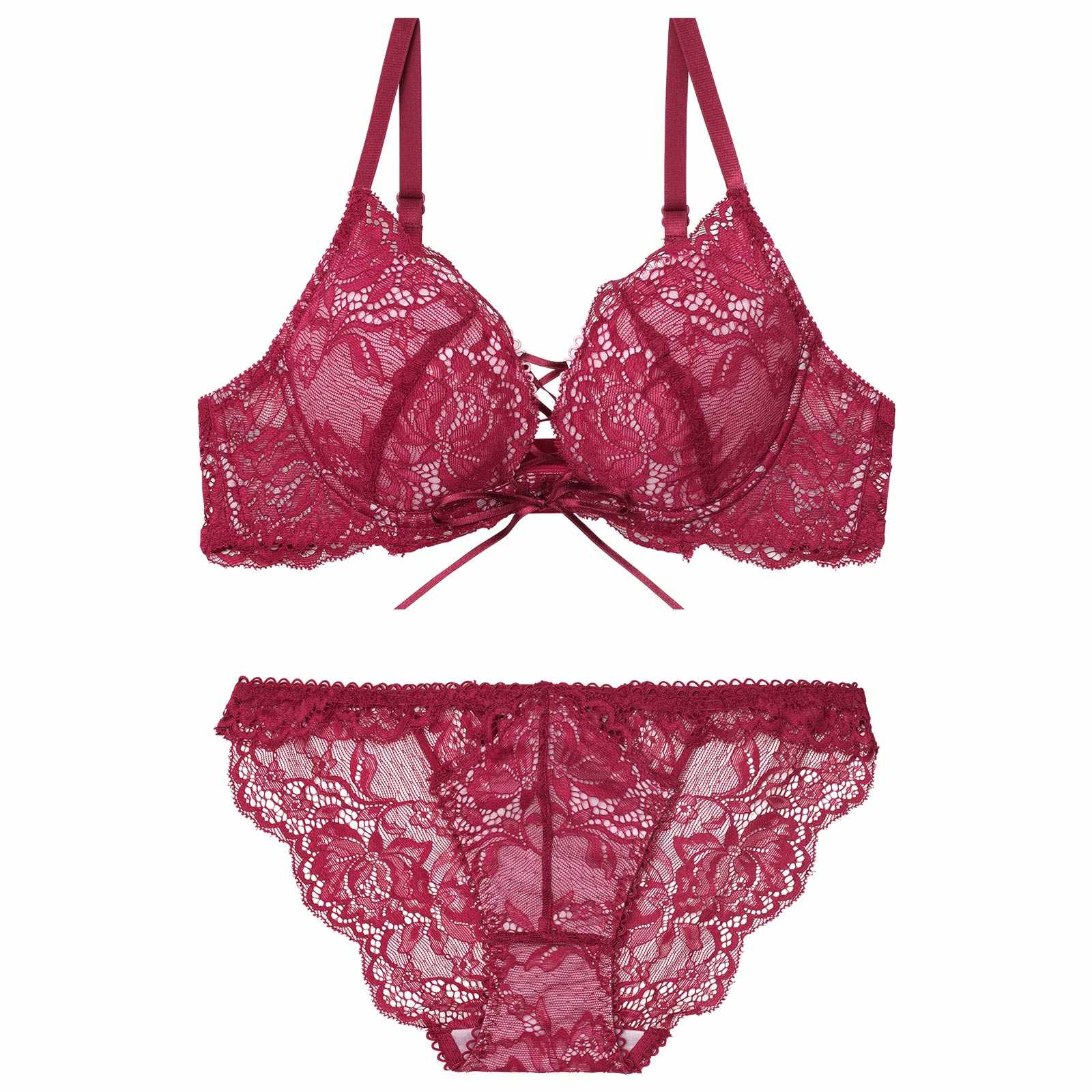 2/11再販!【Reinest】リュクスカットレースアップブラジャー&バック透けフルバックショーツ