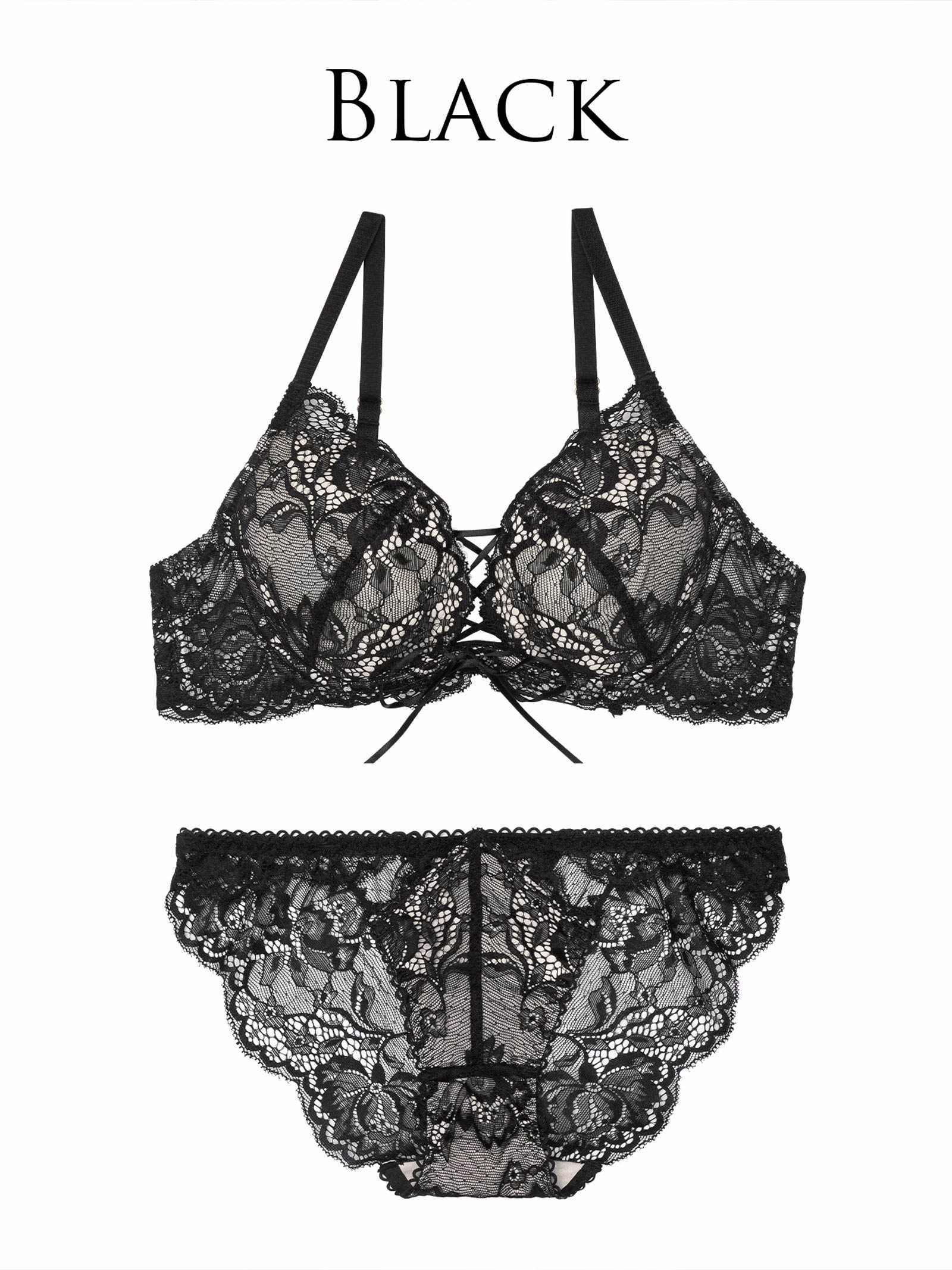 2/11再販!【Reinest】リュクスカットレースアップブラジャー&バック透けフルバックショーツ