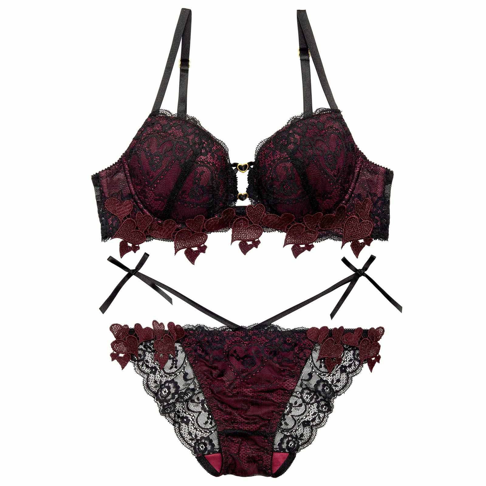 12/20再販!【Reinest】クイーンベリーハートブラジャー&バック透けフルバックショーツ