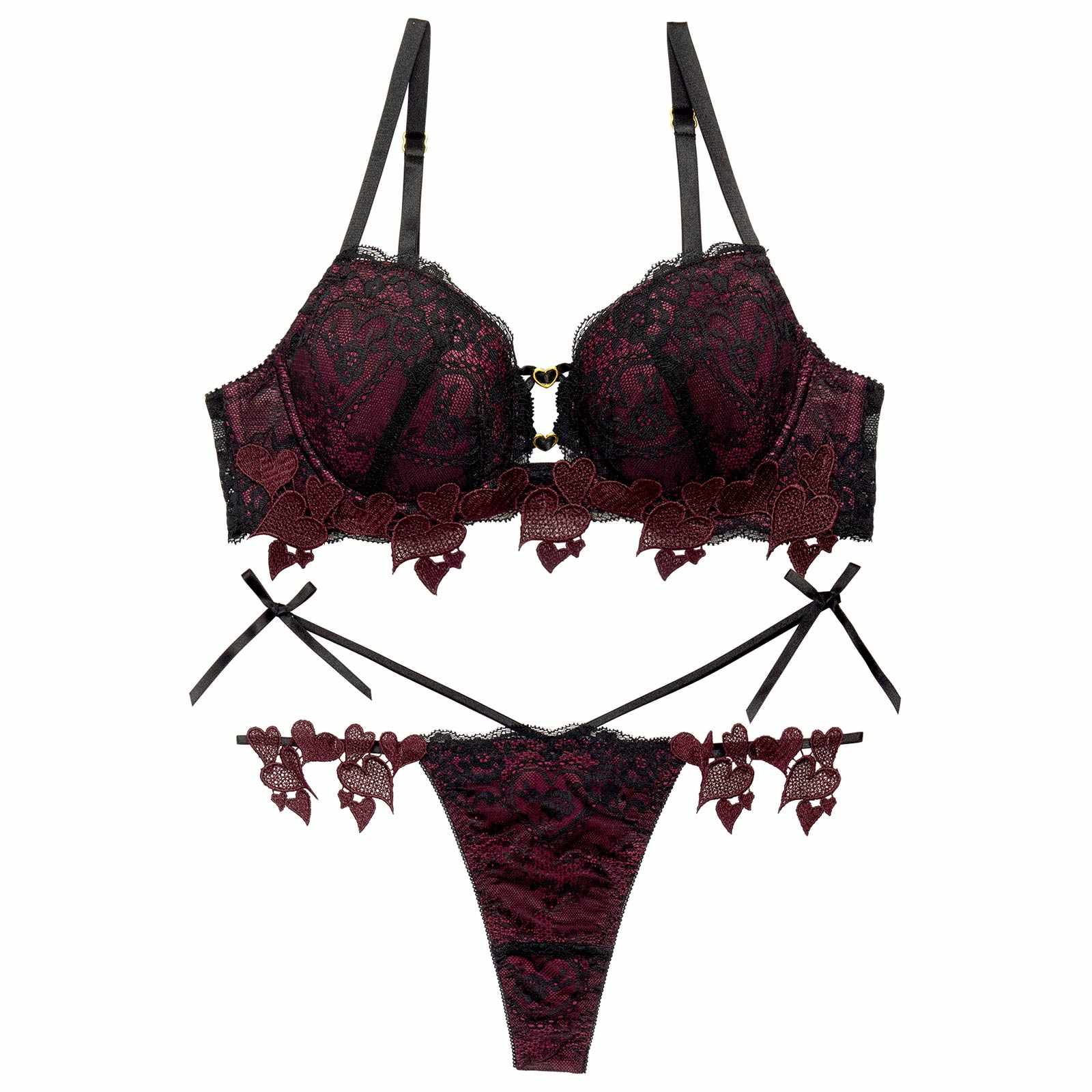 12/20再販!【Reinest】クイーンベリーハートブラジャー&バック透けTバックショーツ