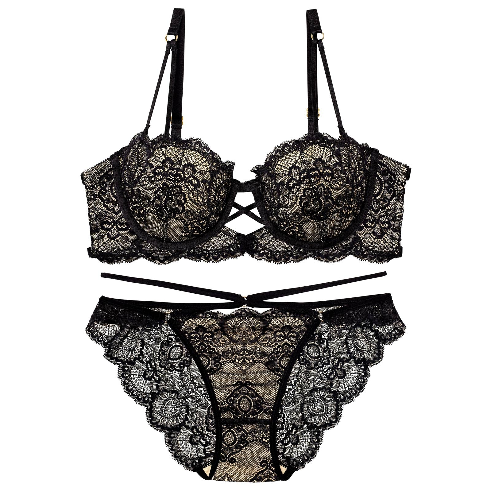 【Reinest】グラマラスホールレーシィブラジャー&バック透けフルバックショーツ