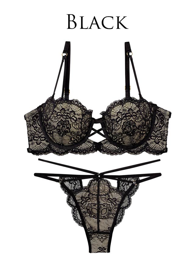 【Reinest】グラマラスホールレーシィブラジャー&バック透けTバックショーツ