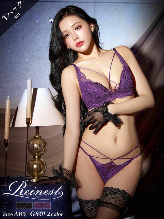 【Reinest】スパイシーサテンレーシィブラジャー&バック透けTバックショーツ