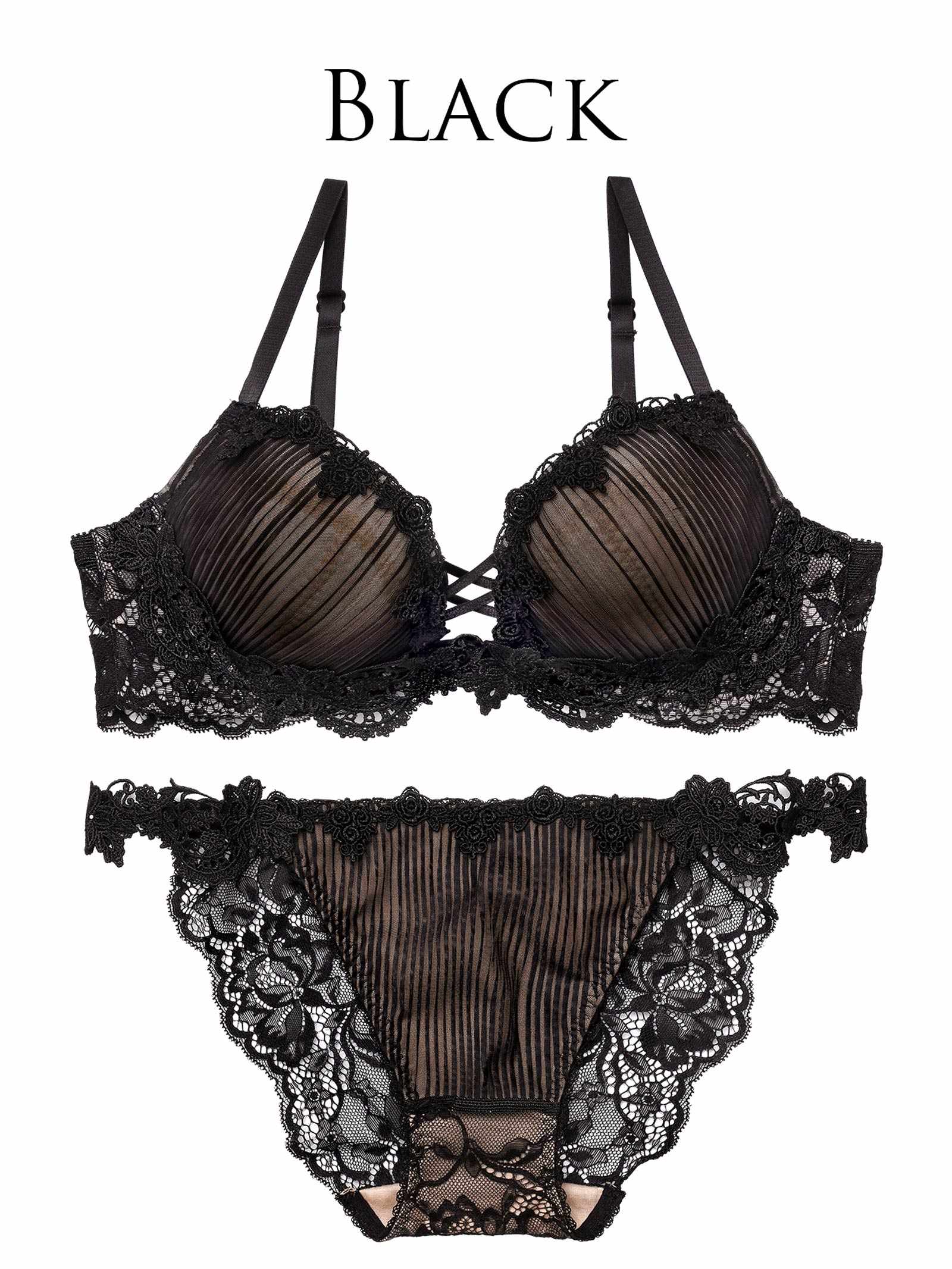 3/18新作!【Reinest】ドレッシーチュールプリーツブラジャー&バック透けフルバックショーツ