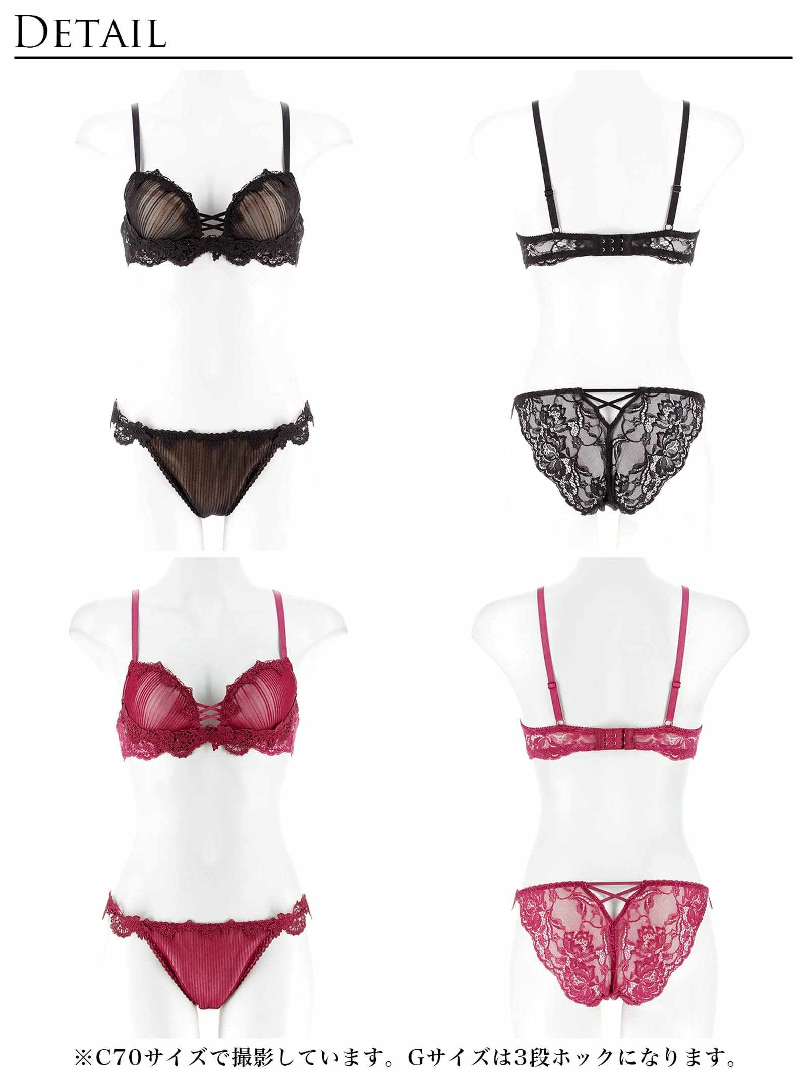 3/18新作!【Reinest】ドレッシーチュールプリーツブラジャー&バック透けフルバックショーツ