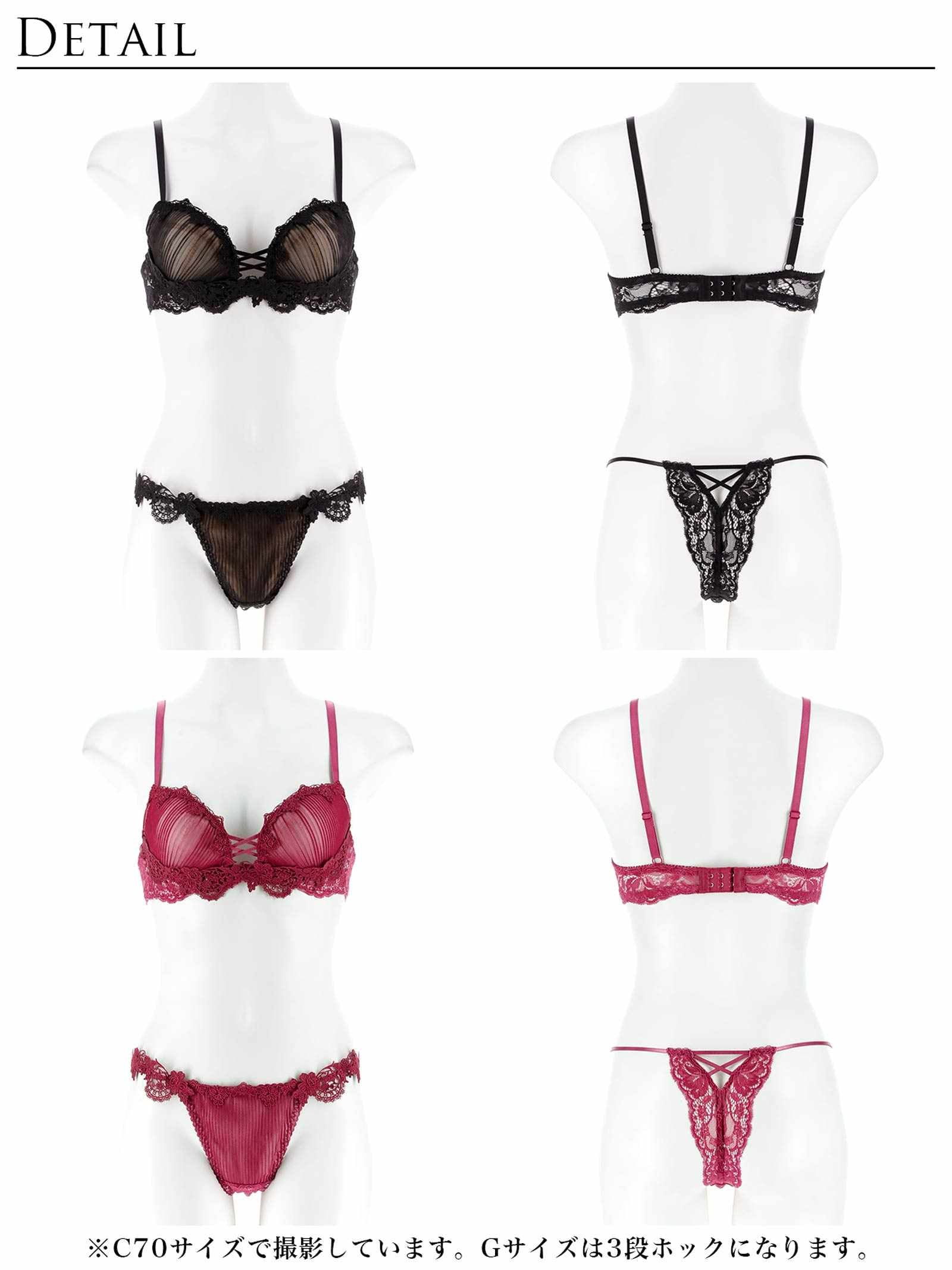 3/18新作!【Reinest】ドレッシーチュールプリーツブラジャー&バック透けTバックショーツ