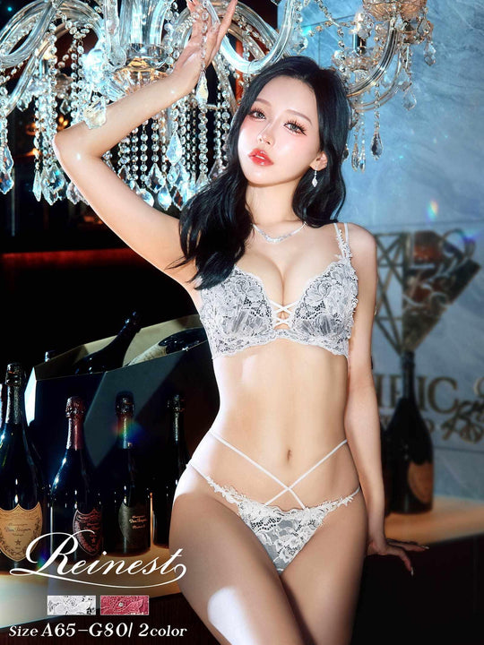 【Reinest】ロイヤルブルームレースブラジャー&バック透けフルバックショーツ