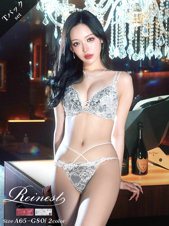 11/12新作!【Reinest】ロイヤルブルームレースブラジャー&バック透けTバックショーツ