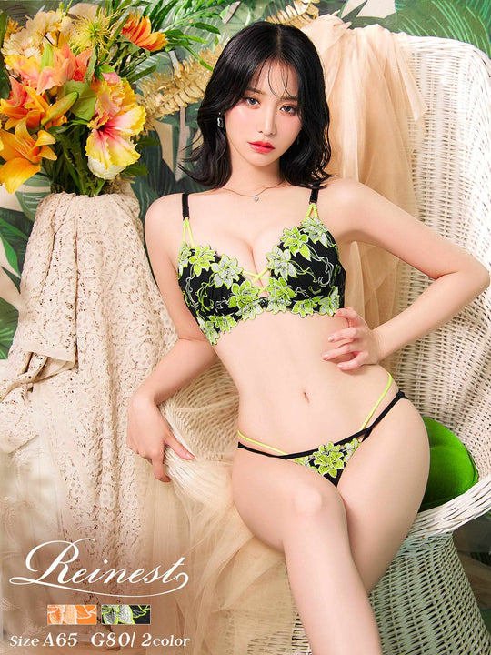 【永尾まりや着用】【Reinest】リュクスブライトペタルブラジャー&バック透けフルバックショーツ