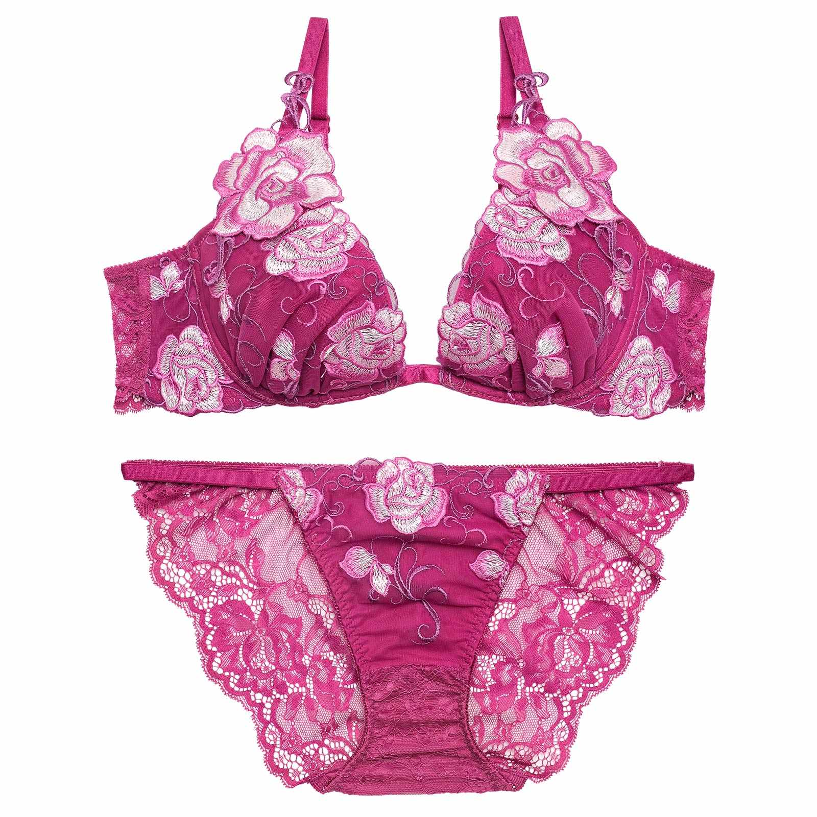 4/17新作!【Reinest】リュクスローズエンブロイダリーブラジャー&バック透けフルバックショーツ