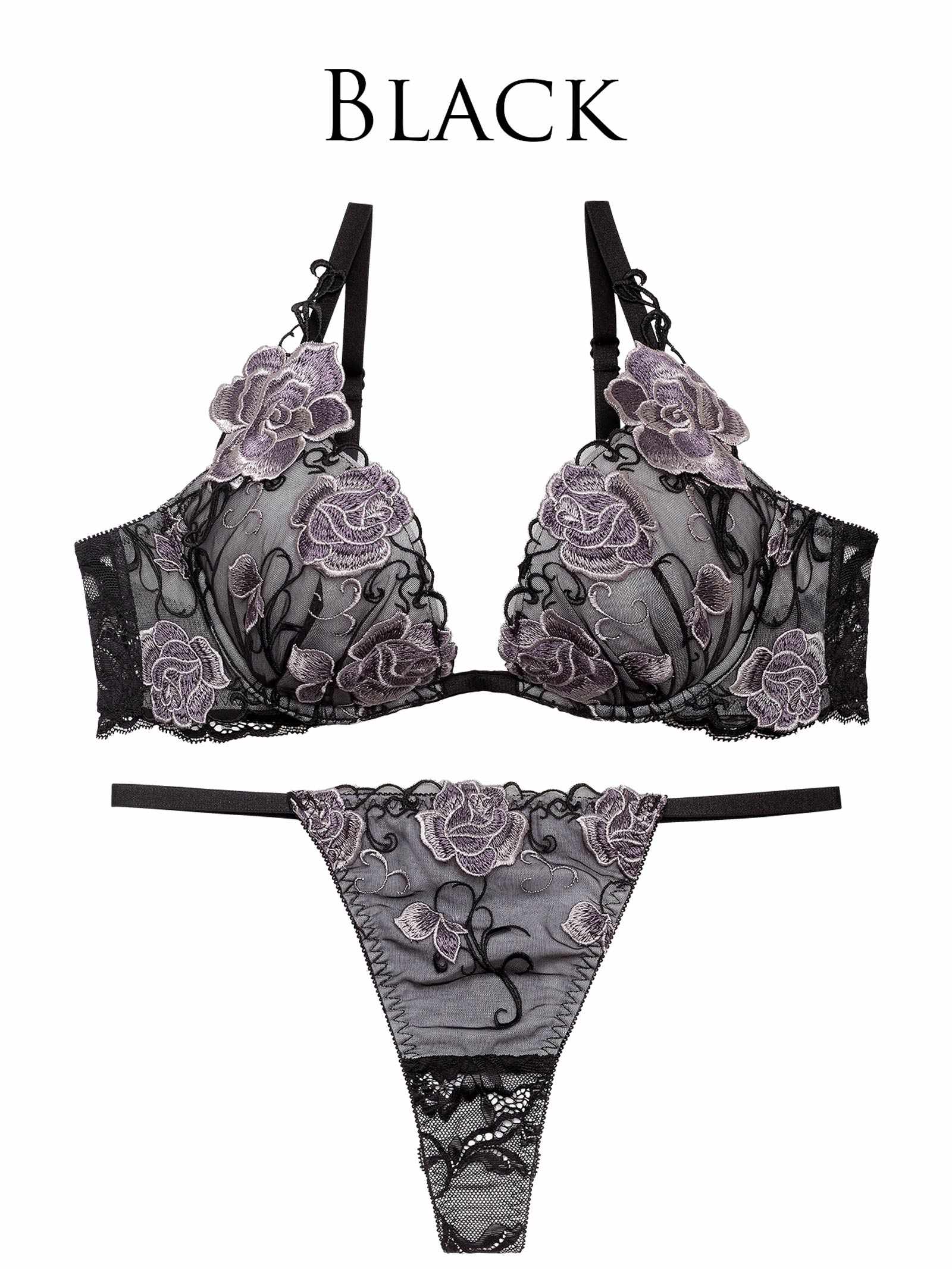 4/17新作!【Reinest】リュクスローズエンブロイダリーブラジャー&バック透けTバックショーツ