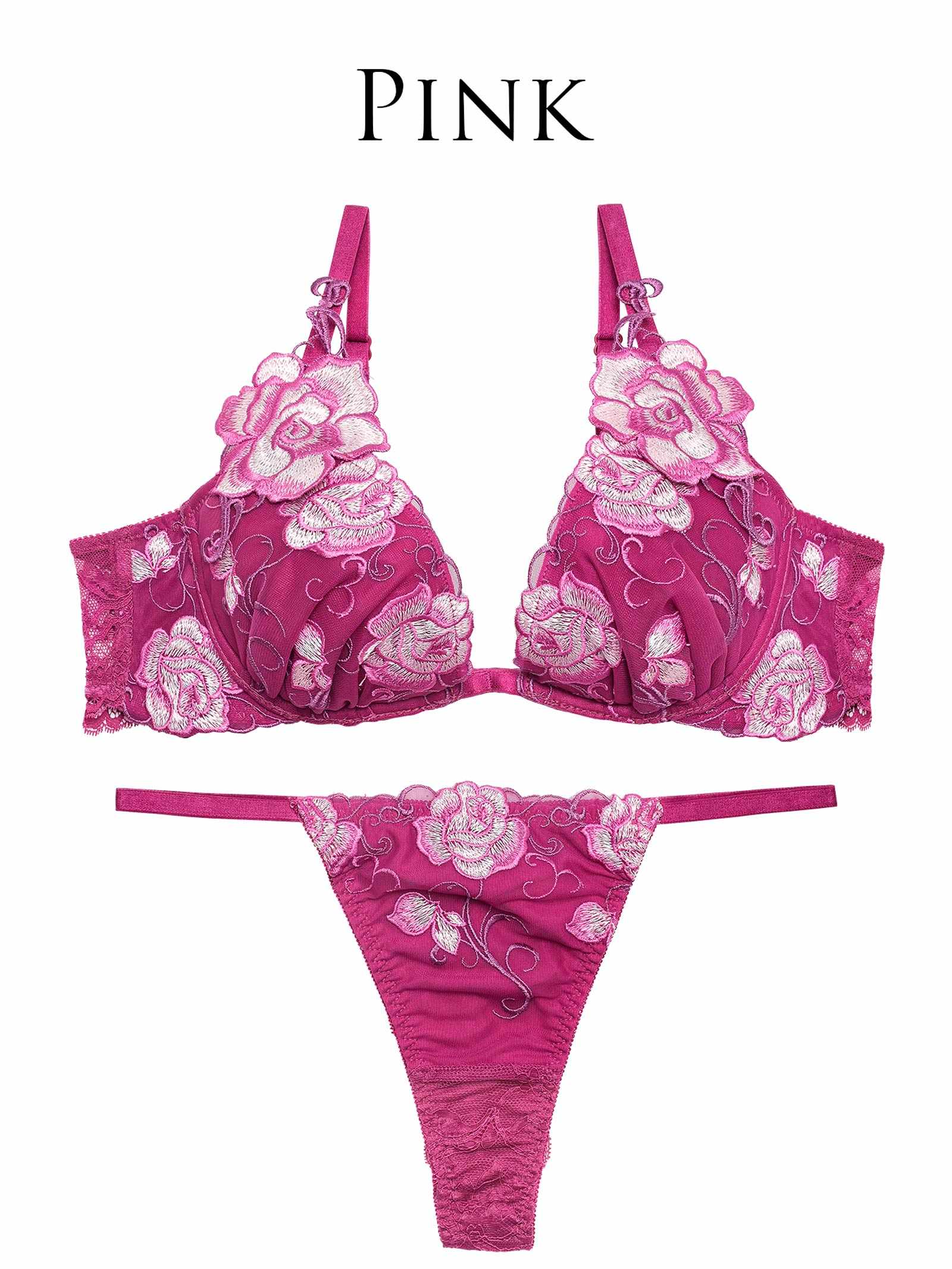 4/17新作!【Reinest】リュクスローズエンブロイダリーブラジャー&バック透けTバックショーツ