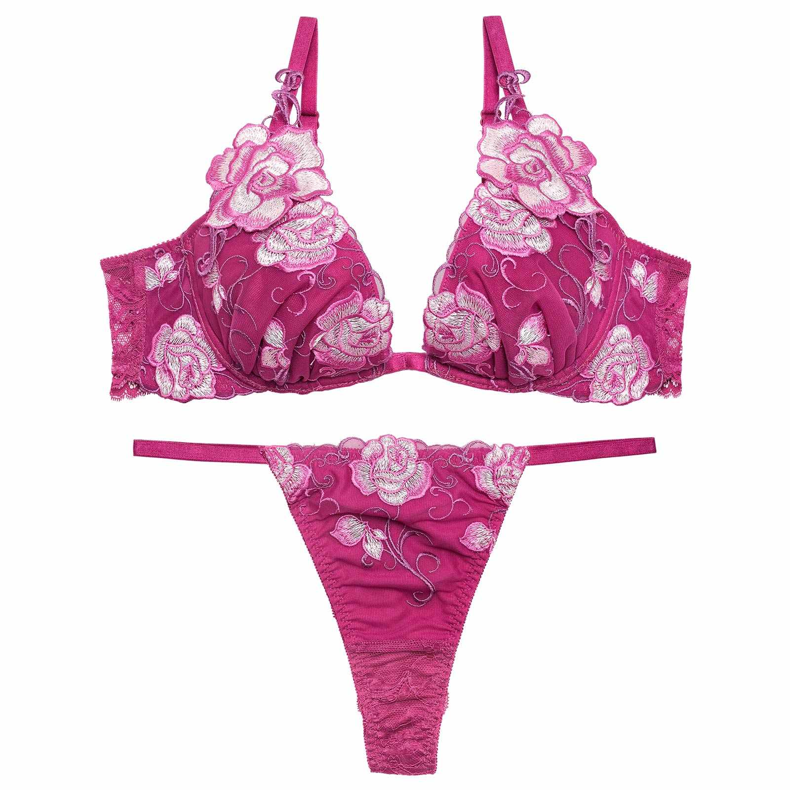 4/17新作!【Reinest】リュクスローズエンブロイダリーブラジャー&バック透けTバックショーツ