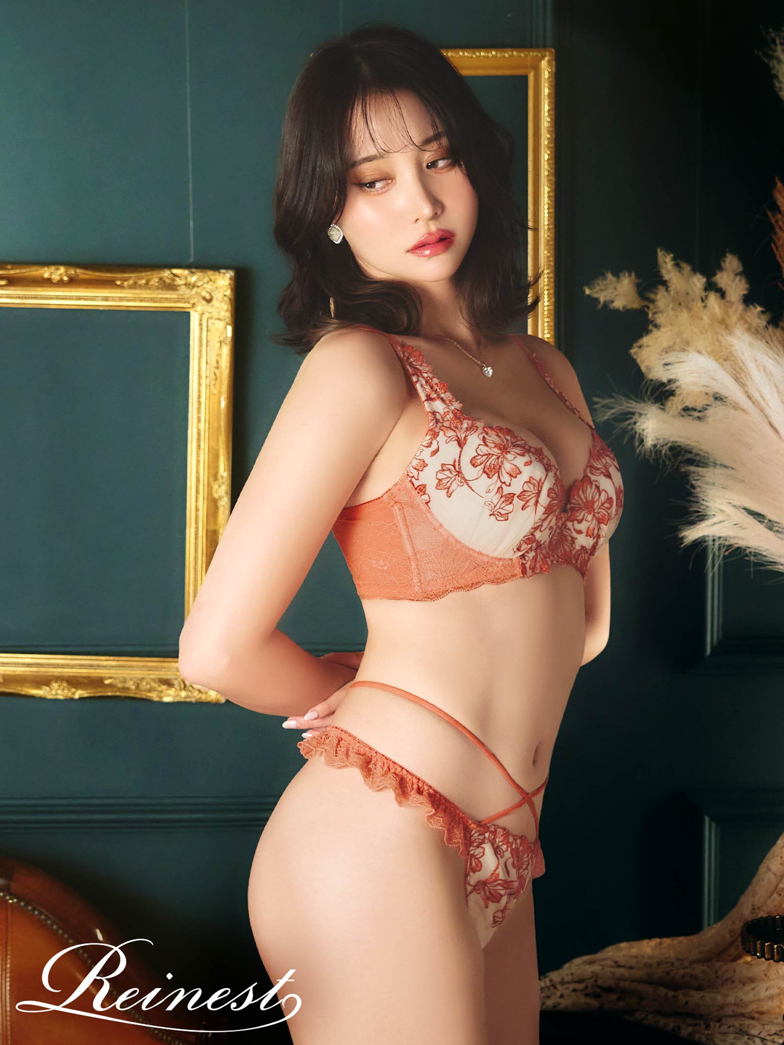 10/27新作!【永尾まりや着用】【Reinest】ビューティフォールフラワーブラジャー&バック透けTバックショーツ［大人気］