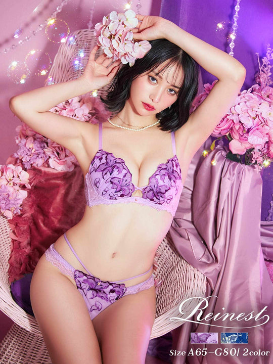 【永尾まりや着用】【Reinest】ノクターンブルームリリーブラジャー&バック透けフルバックショーツ