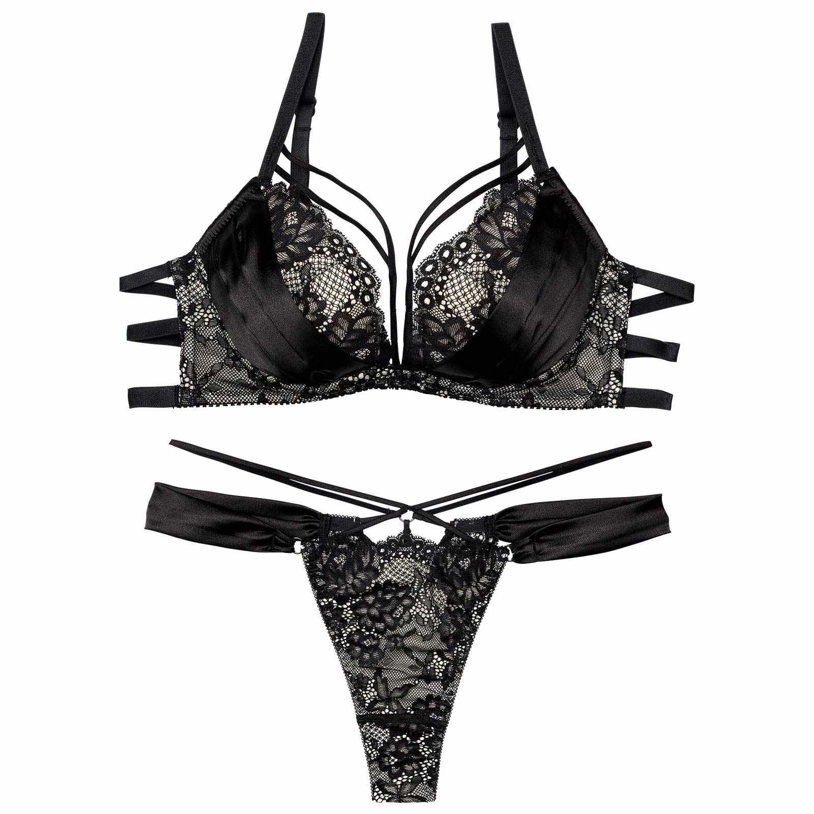 12/2再販!【Reinest】グラマラスサテンコードブラジャー&バック透けTバックショーツ