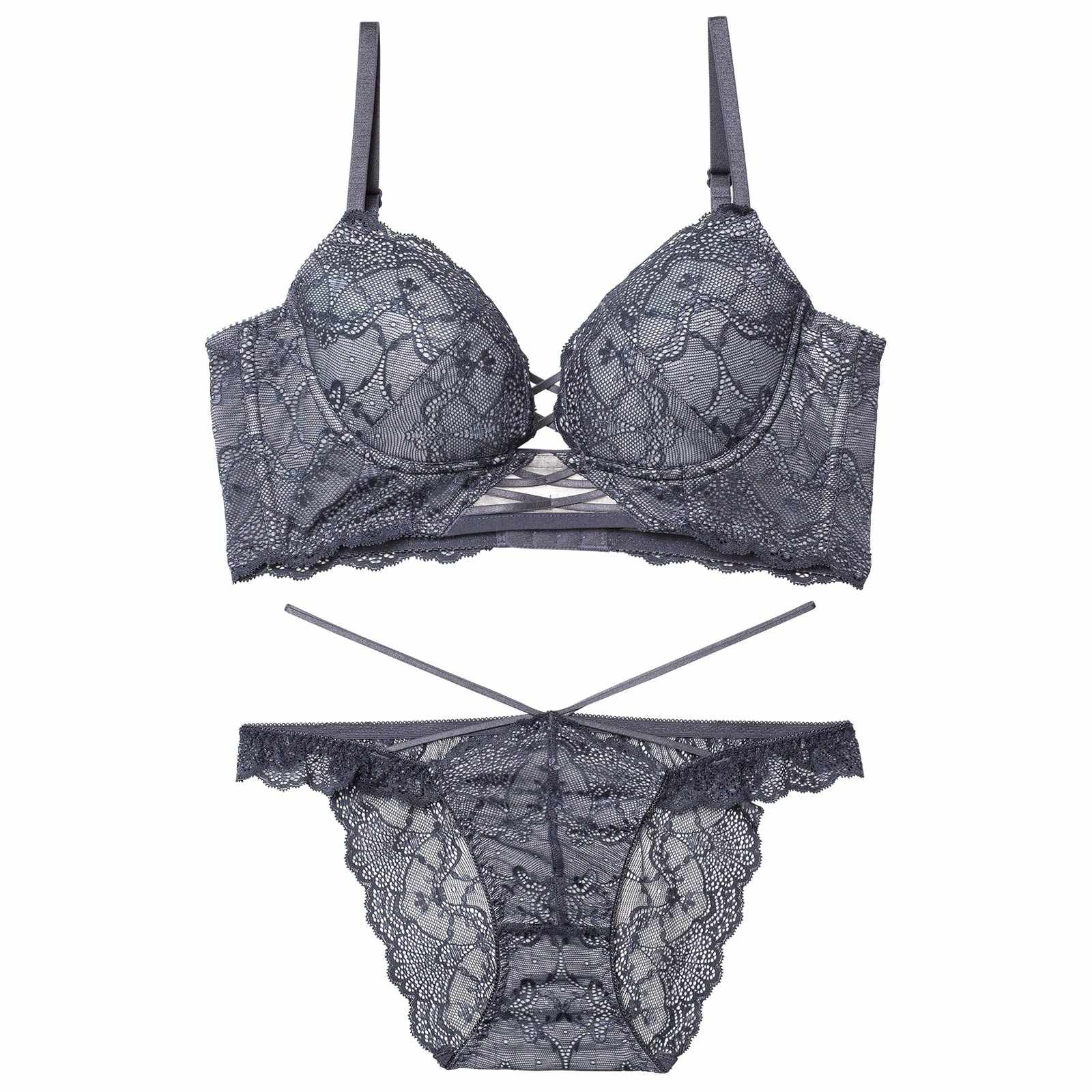 12/17新作!【Reinest】ラグジュアリーレースアップ背中魅せブラジャー＆バック透けフルバックショーツ