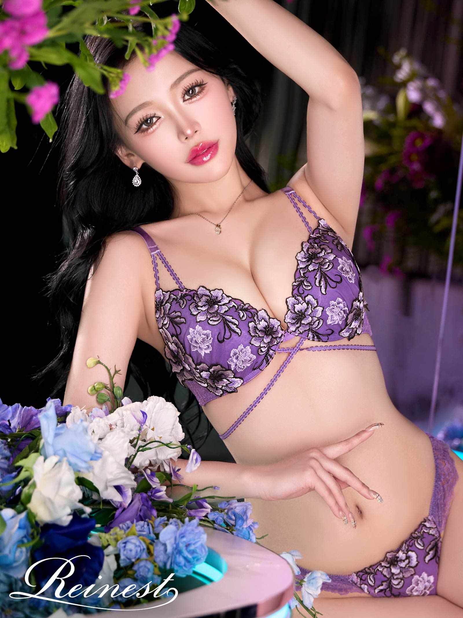 1/26新作!【Reinest】グラマラスブーケコードブラジャー＆バック透けTバックショーツ