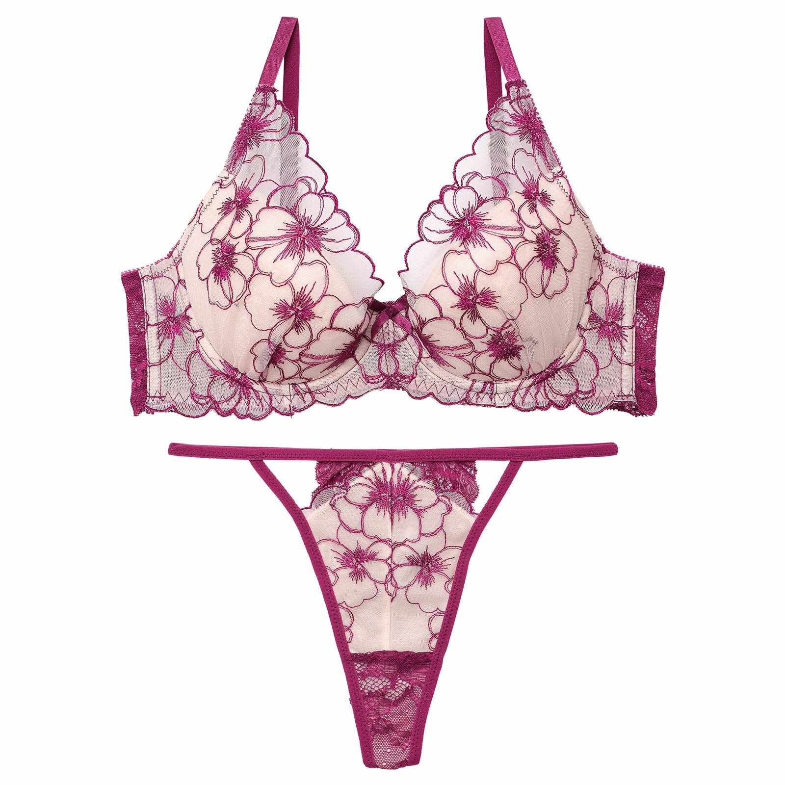 1/20再販!【Reinest】ロマンスビオラエンブロイダリーブラジャー&バック透けTバックショーツ