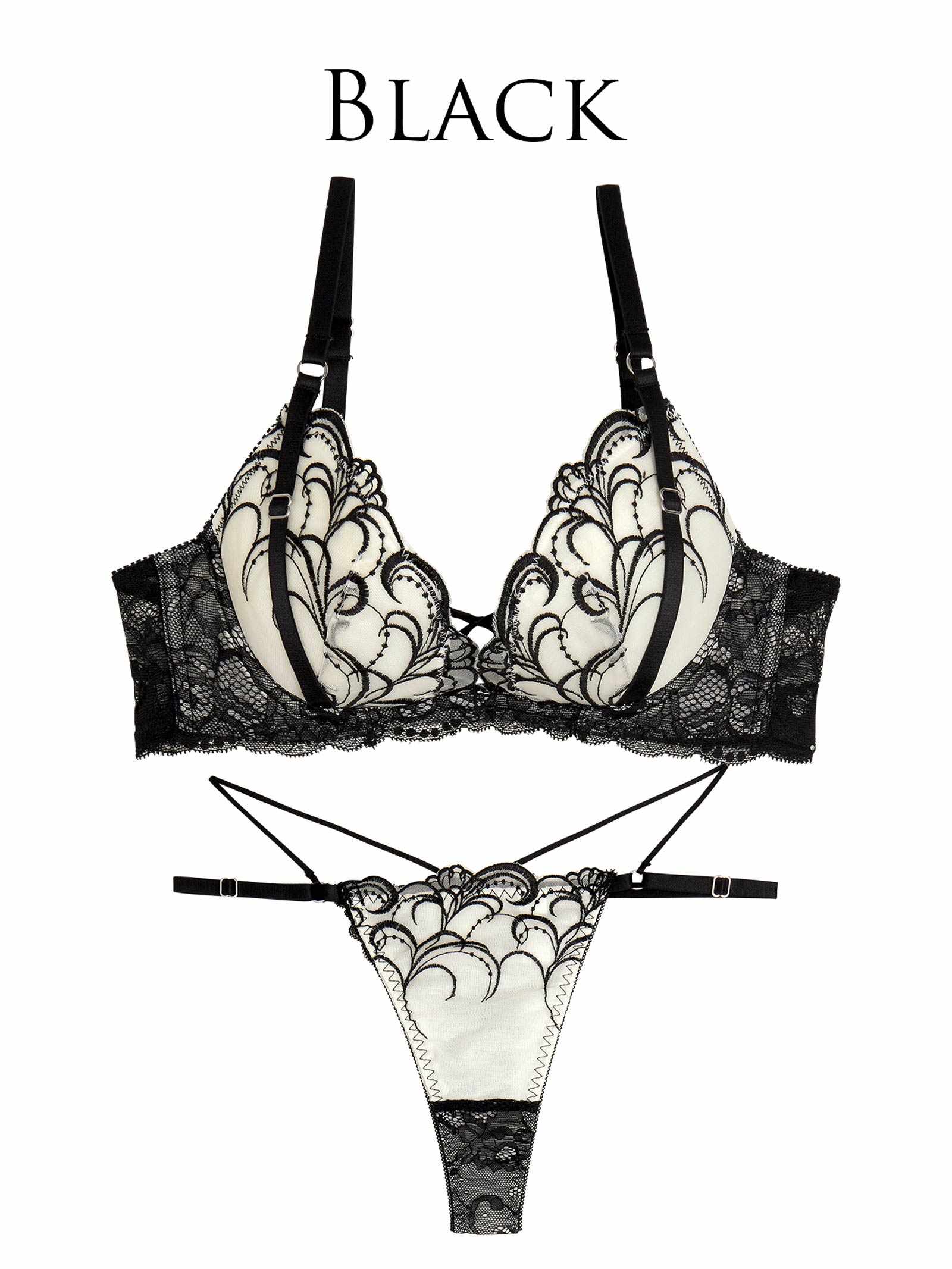 6/11新作!!【永尾まりや着用】【Reinest】ストリングアイビーエンブロイダリーブラジャー&バック透けTバックショーツ