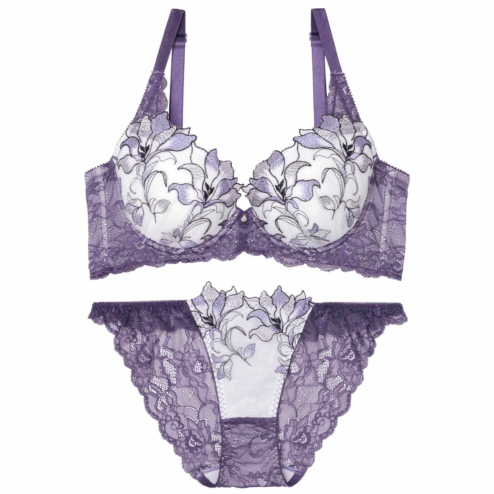 【永尾まりや着用】【Reinest】トワイライトリリーレース育乳脇高★魔法のブラジャー&バック透けフルバックショーツ