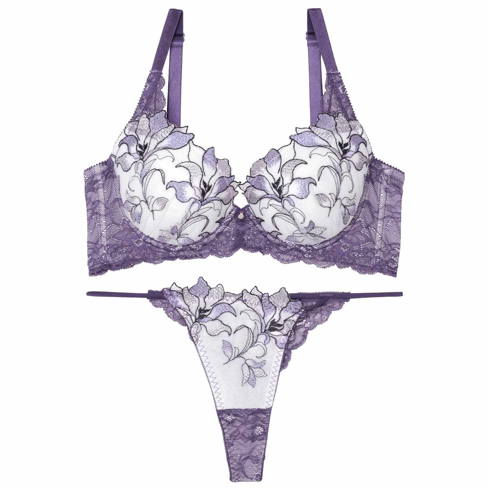 【永尾まりや着用】【Reinest】トワイライトリリーレース育乳脇高★魔法のブラジャー&バック透けTバックショーツ