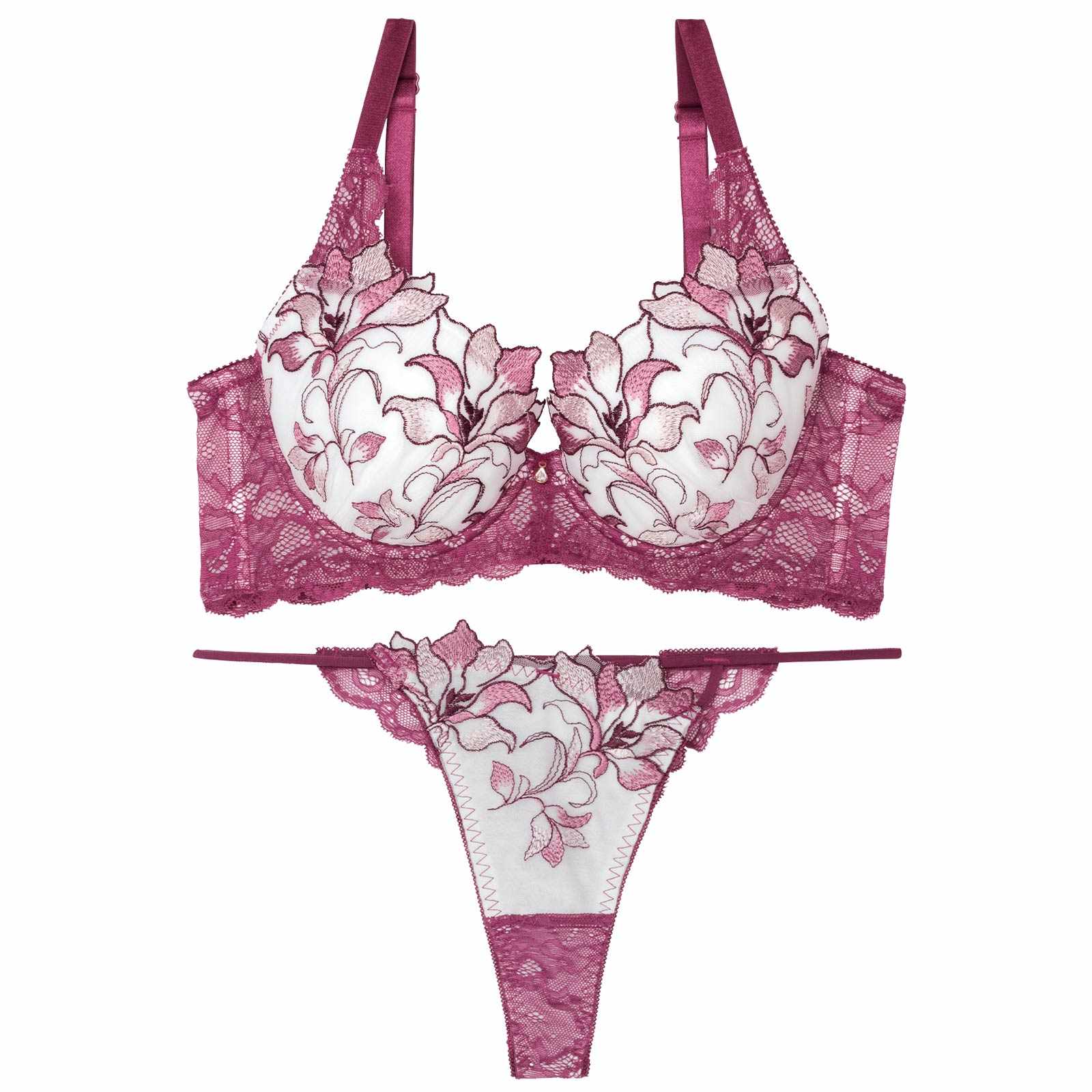 【永尾まりや着用】【Reinest】トワイライトリリーレース育乳脇高★魔法のブラジャー&バック透けTバックショーツ