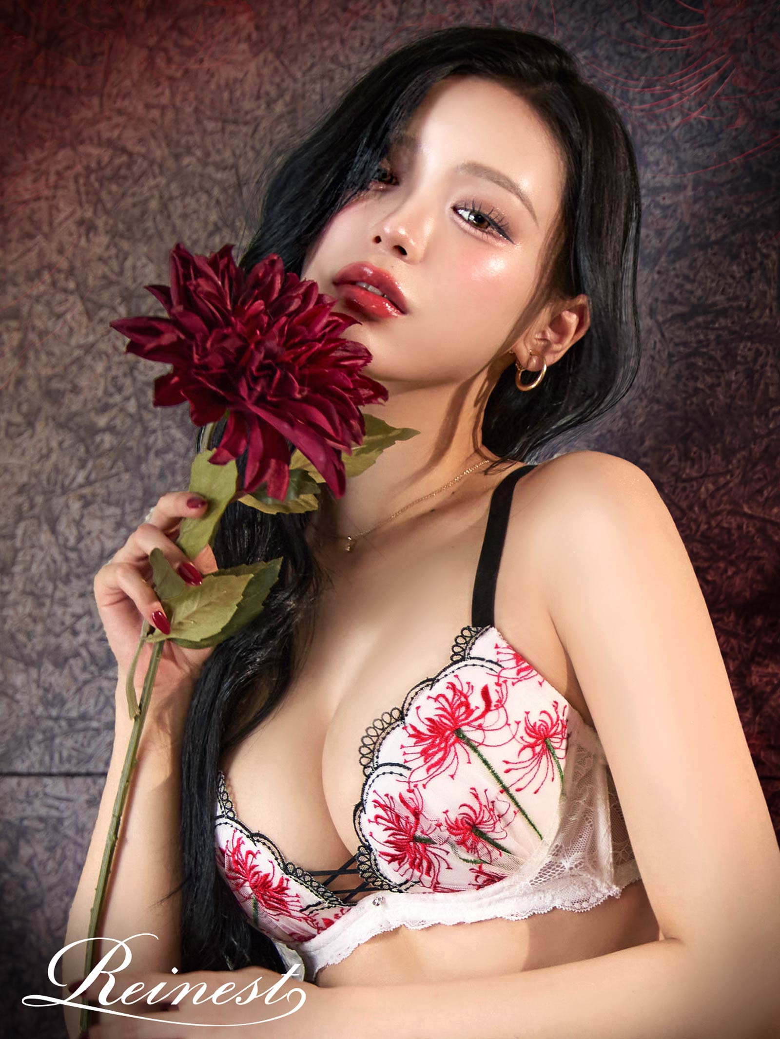 9/17新作!【Reinest】スパイダーリリーレースブラジャー&バック透けフルバックショーツ