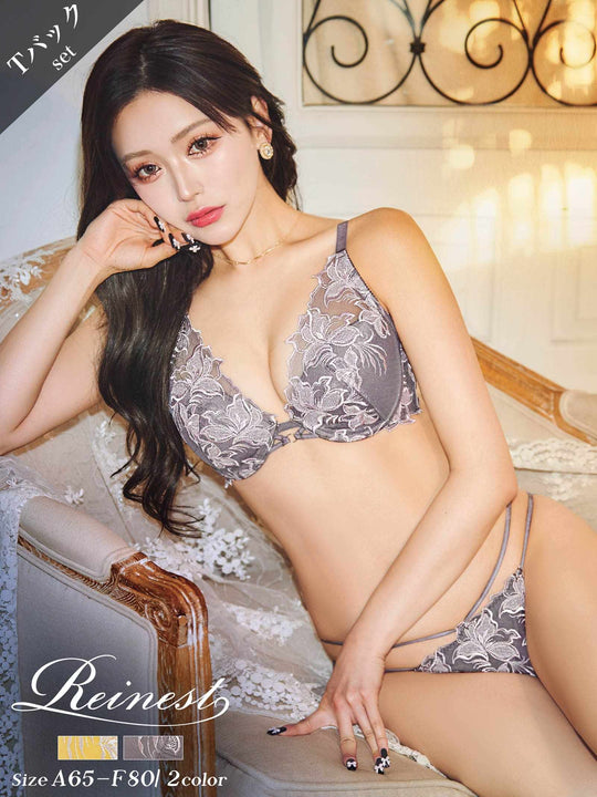 【Reinest】コンフォートシアーリリーブラジャー&バック透けTバックショーツ