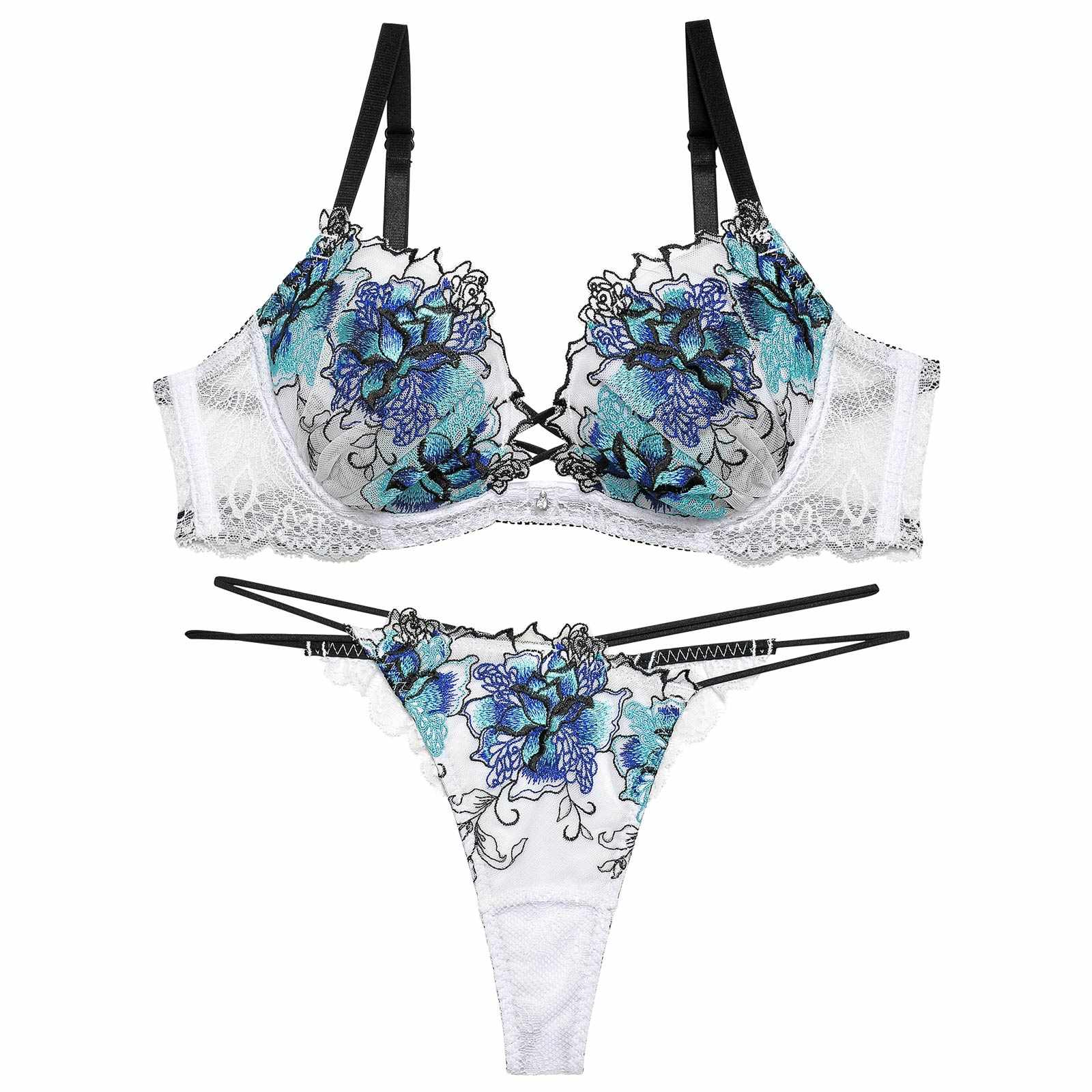 11/18再販!【Reinest】ファブリックレースアップフラワーブラジャー&バック透けTバックショーツ