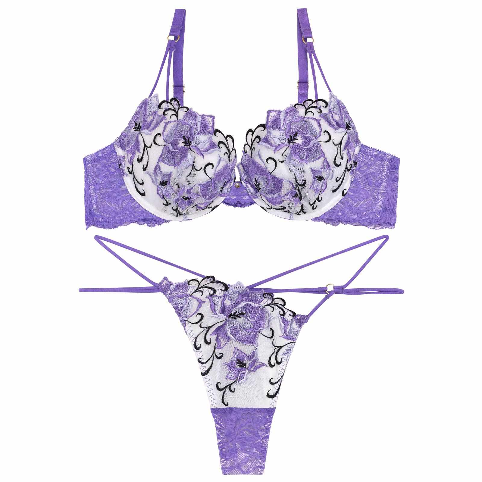 【Reinest】ミスティックアイビーフルールブラジャー&バック透けTバックショーツ