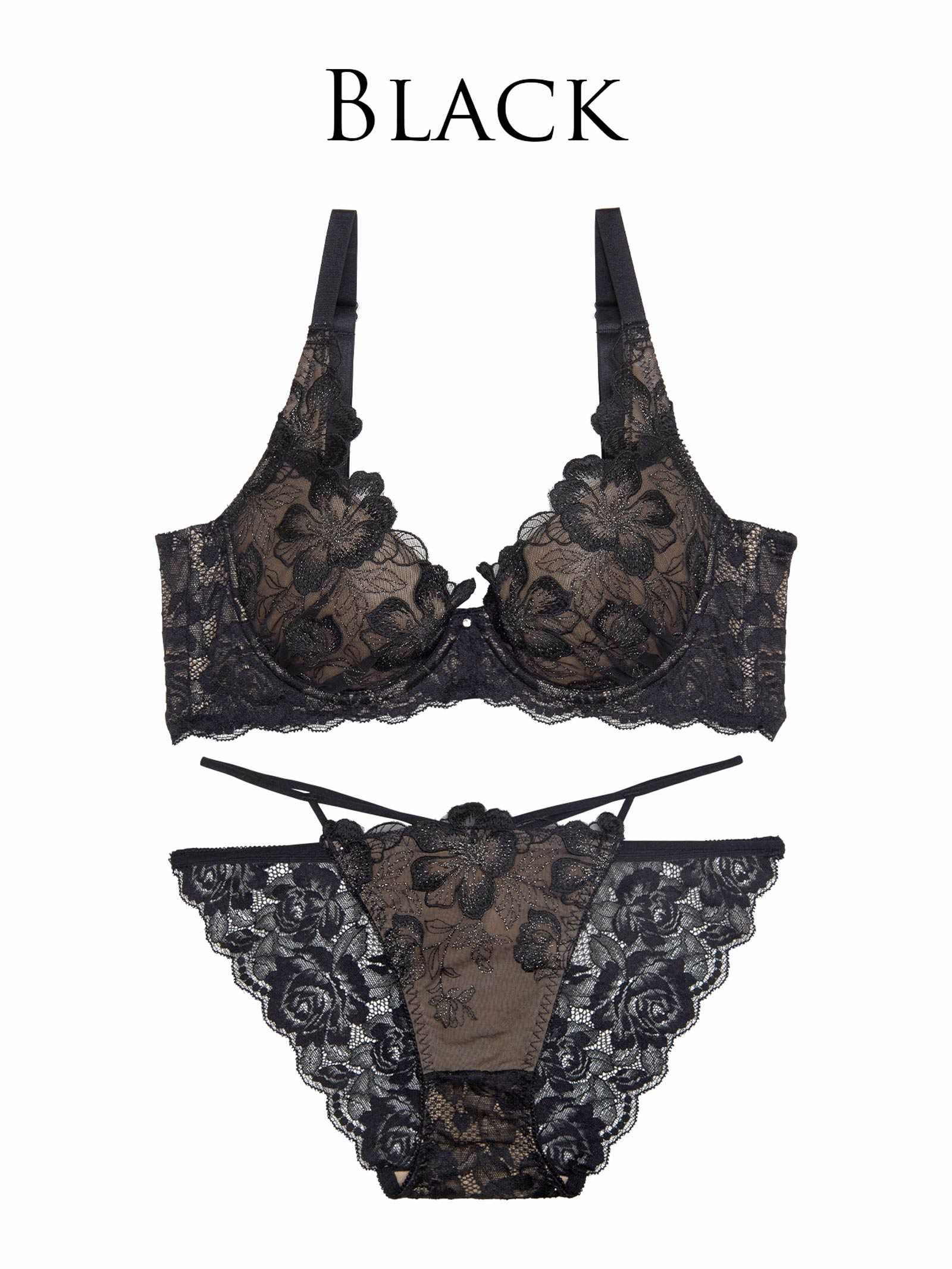 9/10新作!【永尾まりや着用】【Reinest】グリッターリュクスフラワーブラジャー&バック透けフルバックショーツ