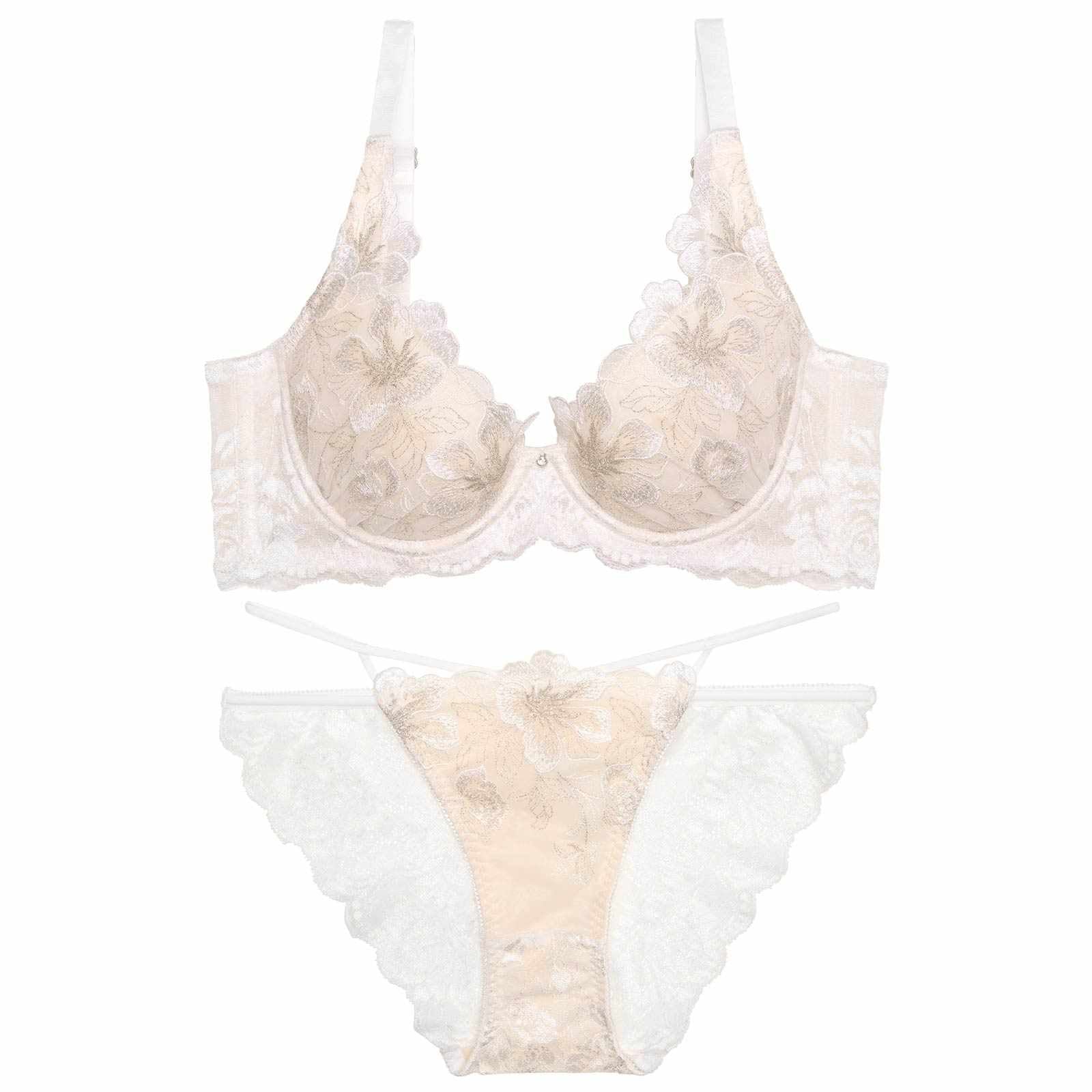 【永尾まりや着用】【Reinest】グリッターリュクスフラワー育乳脇高★魔法のブラジャー&バック透けフルバックショーツ