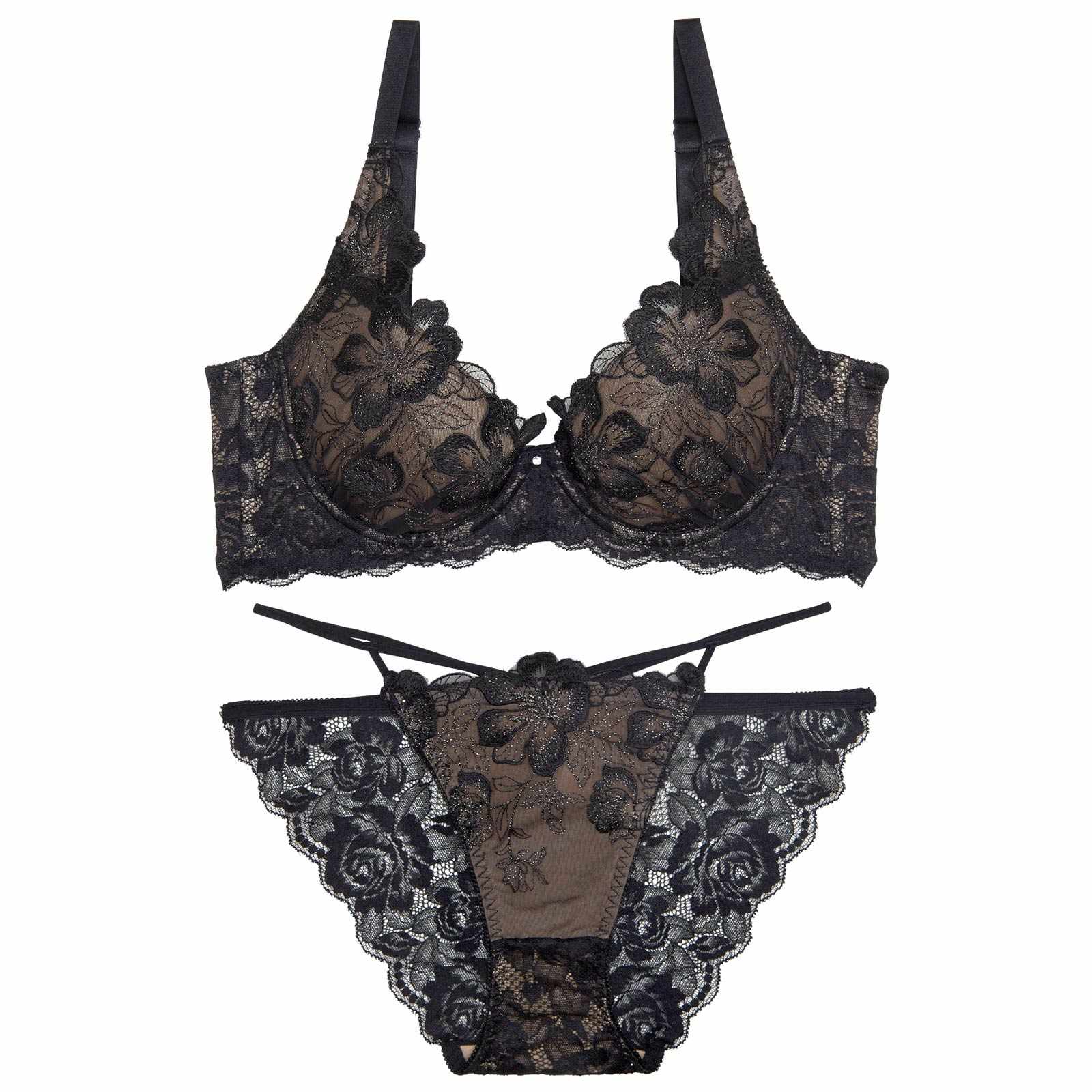 【永尾まりや着用】【Reinest】グリッターリュクスフラワー育乳脇高★魔法のブラジャー&バック透けフルバックショーツ