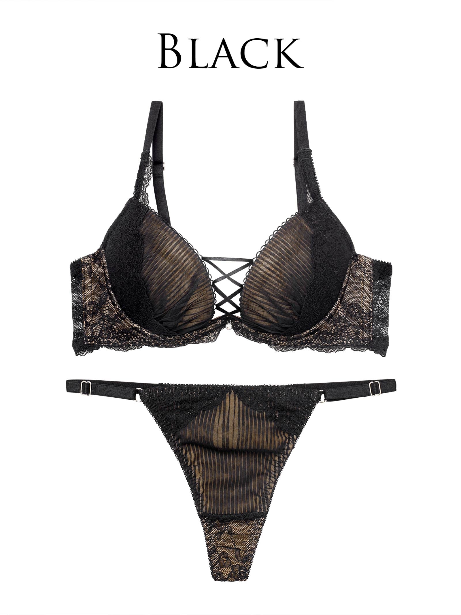 9/1新作!【永尾まりや着用】【Reinest】メロウプリーツレースアップブラジャー&バック透けTバックショーツ