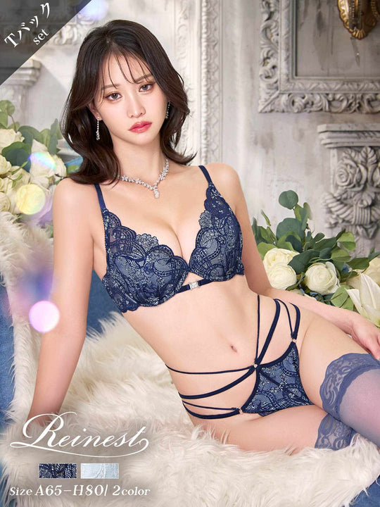 12/1新作!【永尾まりや着用】【Reinest】エレガントジュエルレースブラジャー&バック透けTバックショーツ