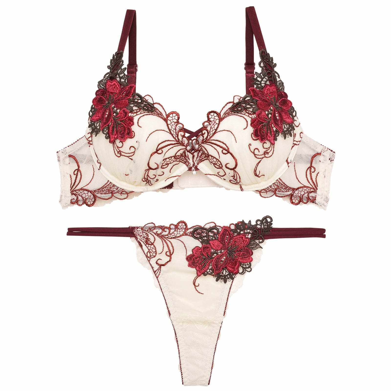 11/8再販!【Reinest】ロイヤルフラワーモチーフブラジャー&バック透けTバックショーツ