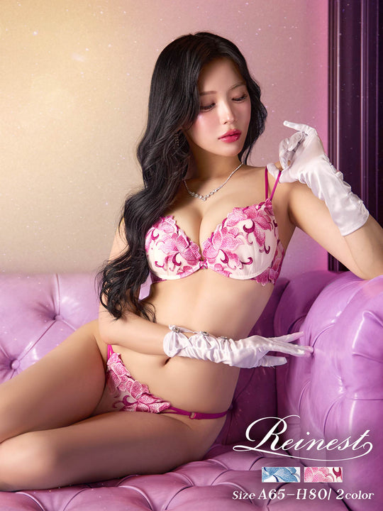 【Reinest】ルミナスクイーンフラワーブラジャー&バック透けフルバックショーツ