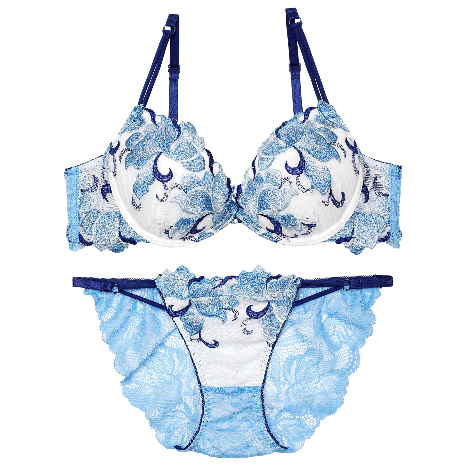 【永尾まりや着用】【Reinest】ルミナスクイーンフラワーブラジャー&バック透けフルバックショーツ