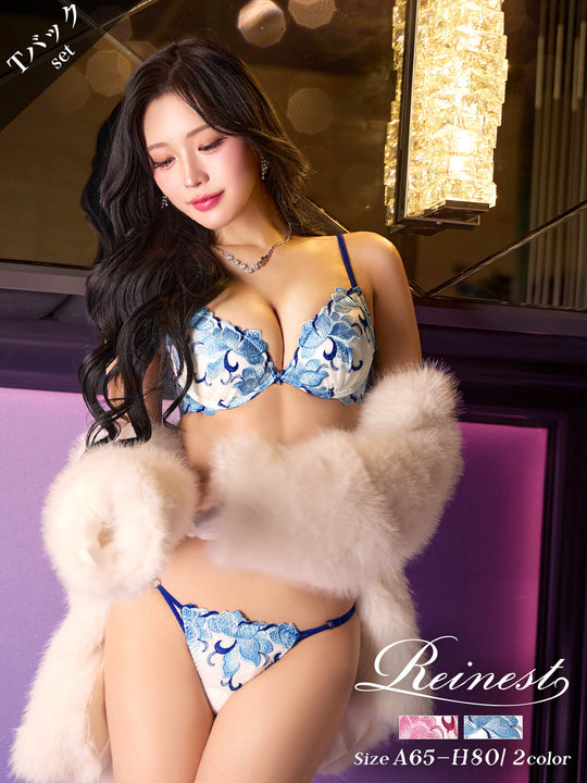 2/28再販!【Reinest】ルミナスクイーンフラワーブラジャー&バック透けTバックショーツ
