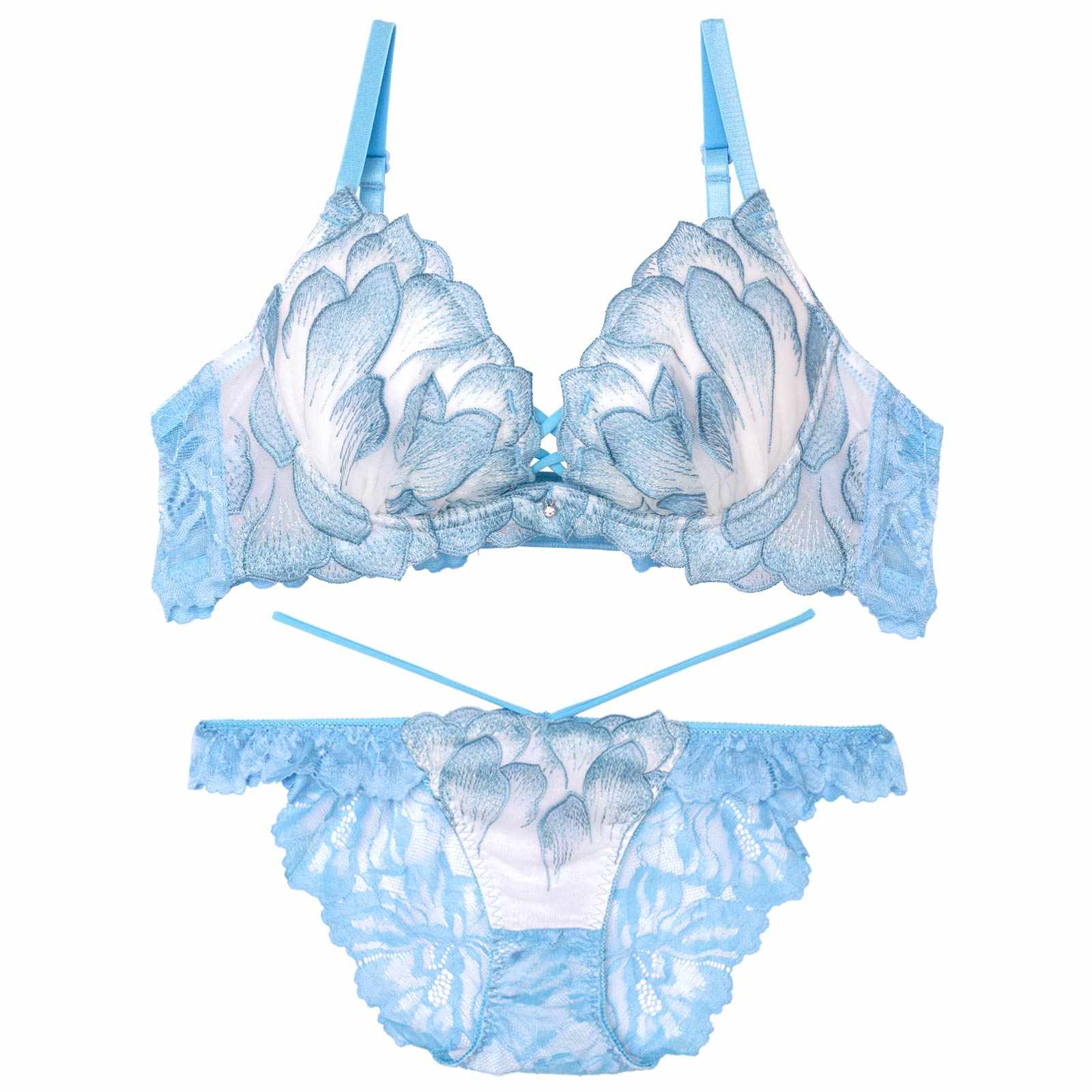 11/15再販!【Reinest】ルミエールペタルレーシーブラジャー&バック透けフルバックショーツ