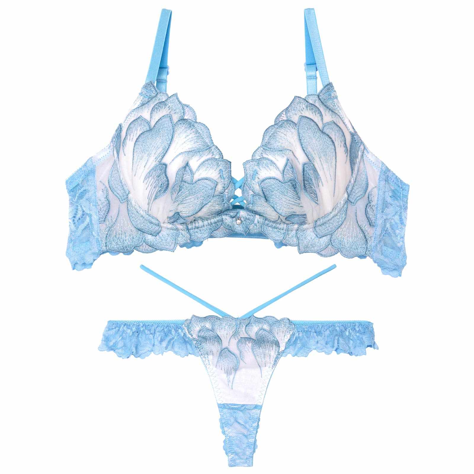 11/15再販!【Reinest】ルミエールペタルレーシーブラジャー&バック透けTバックショーツ