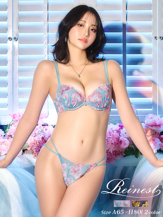 【Reinest】シャルムピオニーブルームブラジャー&バック透けフルバックショーツ