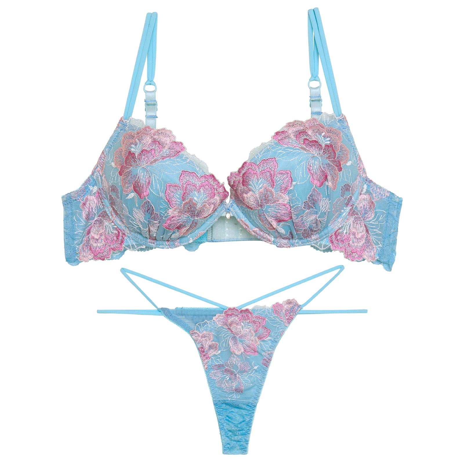 【Reinest】シャルムピオニーブルームブラジャー&バック透けTバックショーツ