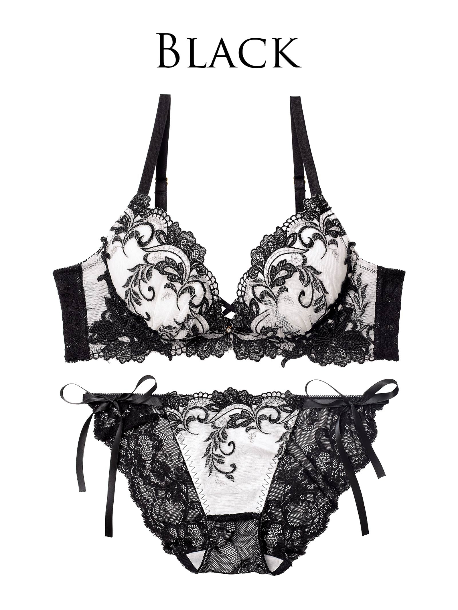 12/9再販!【永尾まりや着用】【Reinest】バロックリーフエンブロイダリーブラジャー&サイド紐バック透けフルバックショーツ