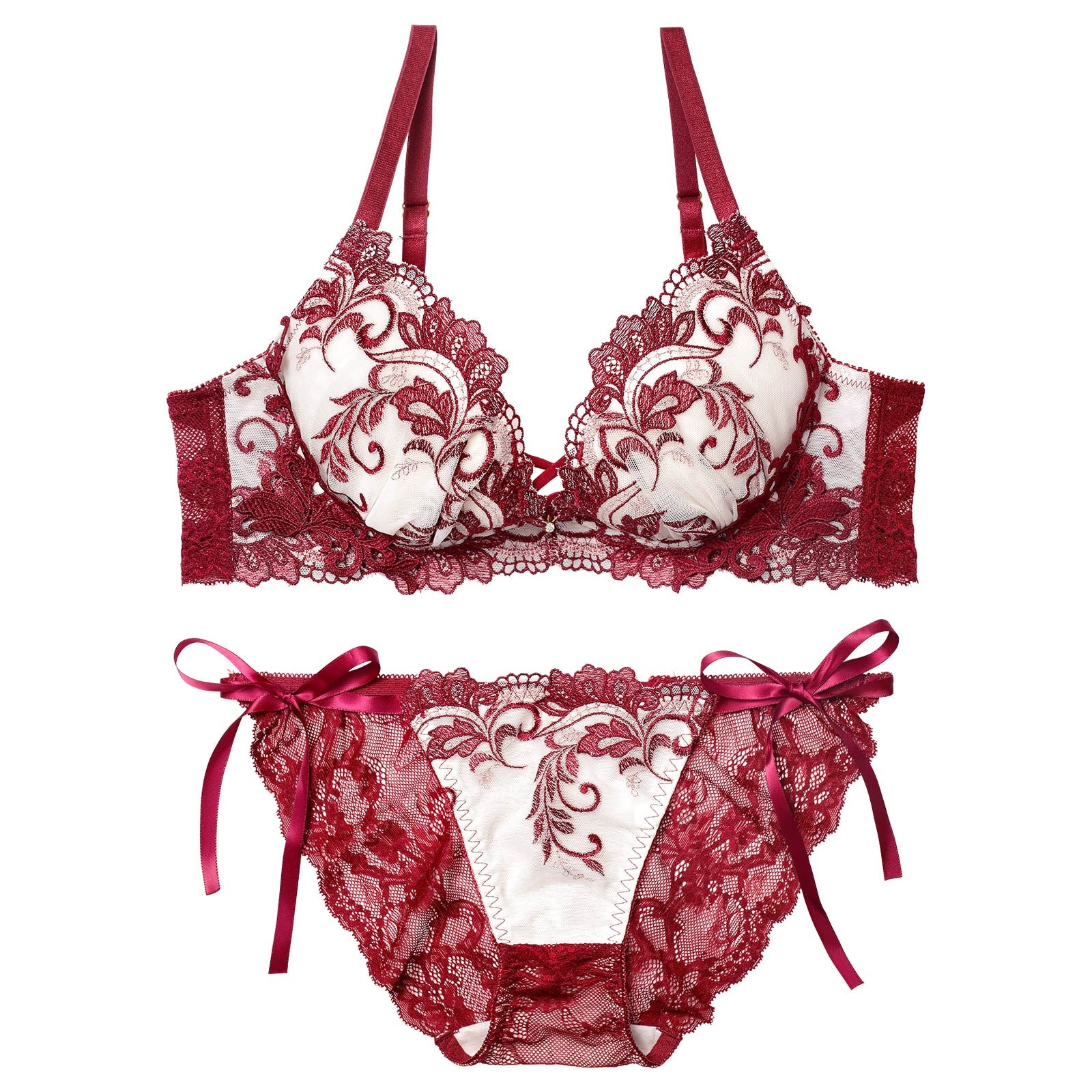 12/9再販!【永尾まりや着用】【Reinest】バロックリーフエンブロイダリーブラジャー&サイド紐バック透けフルバックショーツ